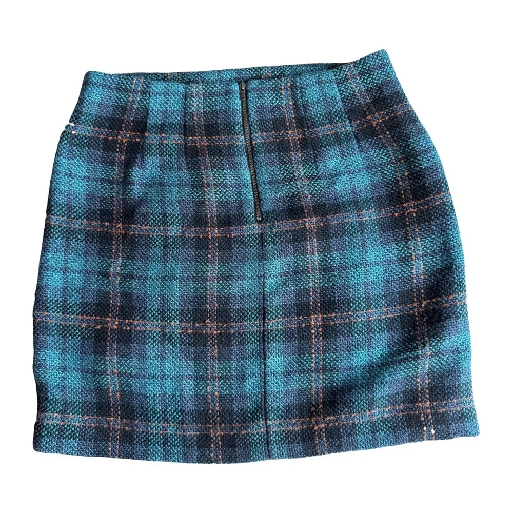 ⭐️NWOT - LOFT Petite Plaid Tweed Skirt 6P Blue Black Zipper - Picture 3 of 4